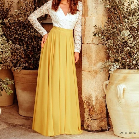 CHIC WISH TIMELESS CHIFFON PROM MAXI SKIRT, MUSTARD YELLOW SIZE XS - Picture 1 of 11